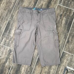 Y2K American Eagle Low Rise Cargo Capris Size 6‎ Gray Distressed Cotton Blend